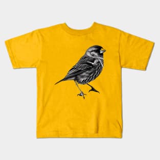 Finch Drawing in Black and White - Monochrome Drawing Bird Kids T-Shirt